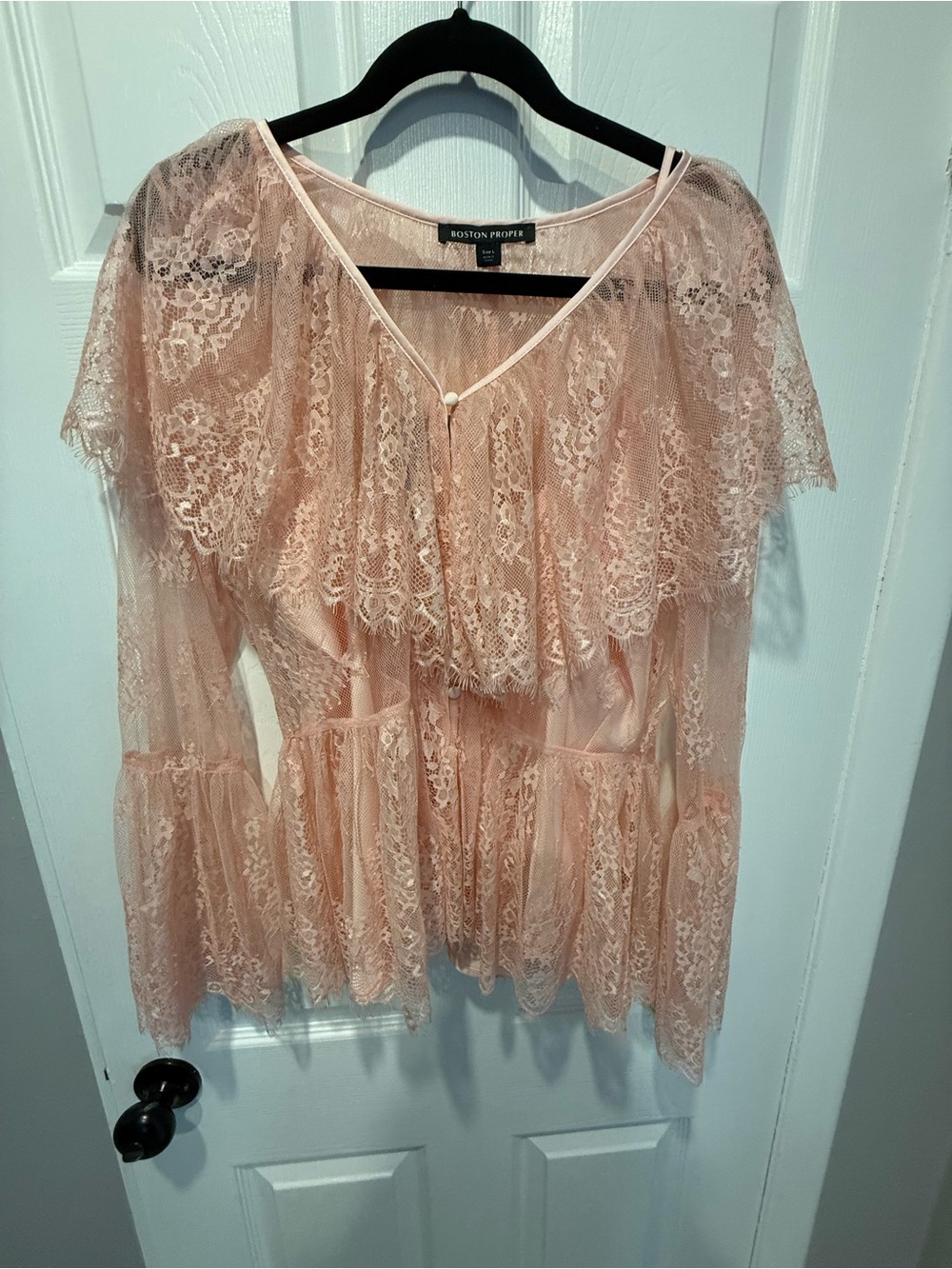 Boston Proper Pale Pink Lace Peplum Blouse